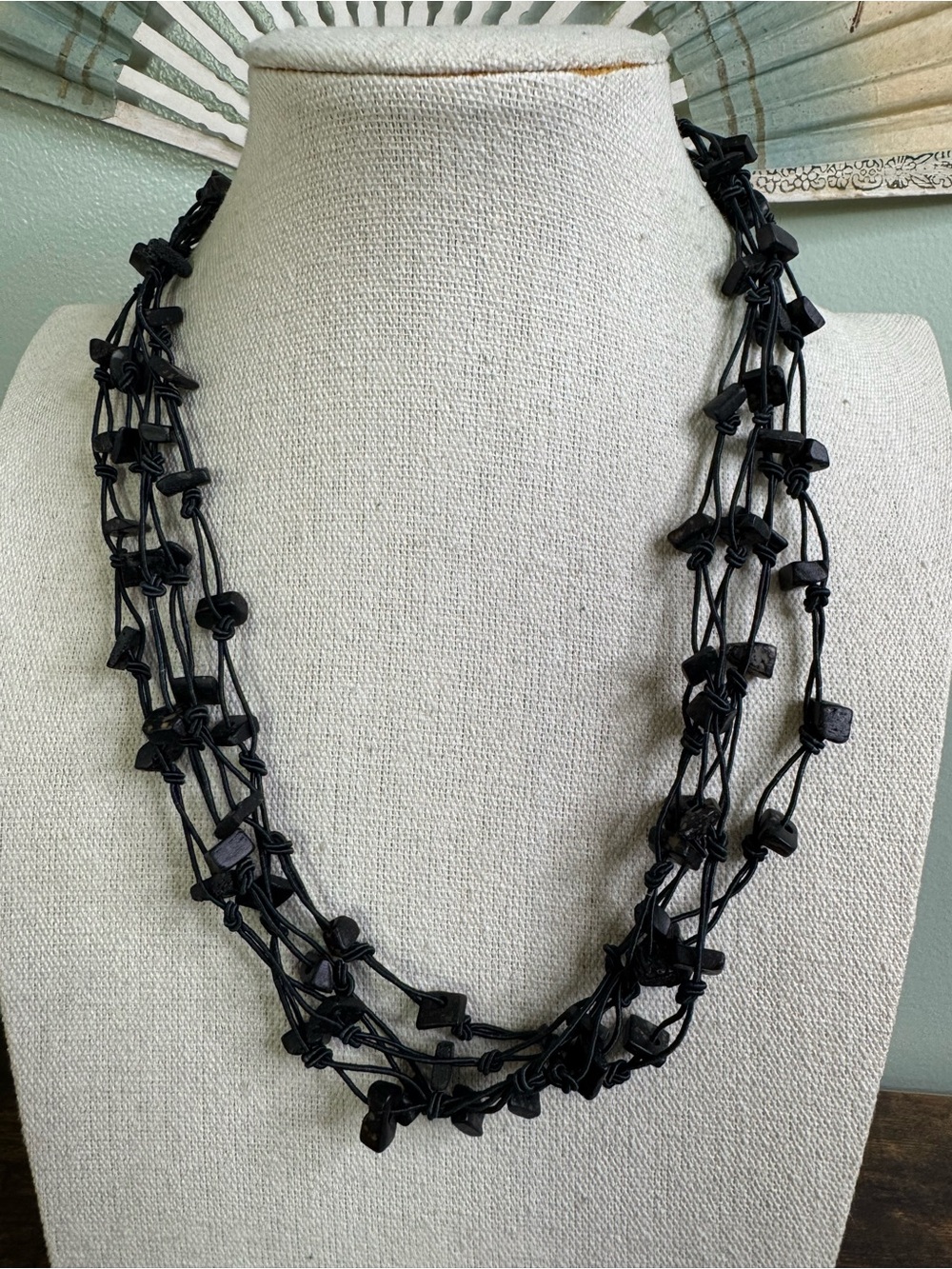 Black Multi-Strand Wood Bead Necklace - Women Jewelry